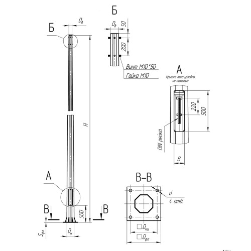Опора освещения несиловая граненая фланцевая квадратная МО-6 Ст3сп5 60х126х6х3 мм в Кирове